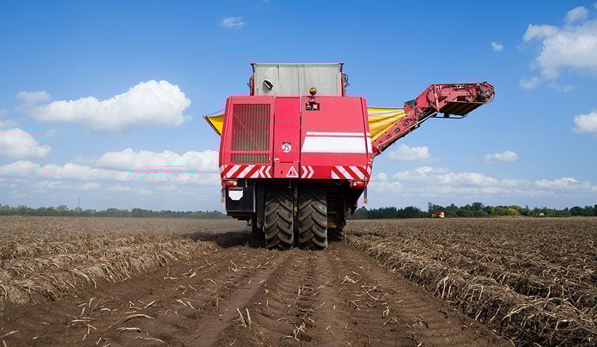 Der Maxi Traction Harvest kann trotz des hohen Gewichts des beladenen Kartoffelroders mit niedrigem Druck arbeiten