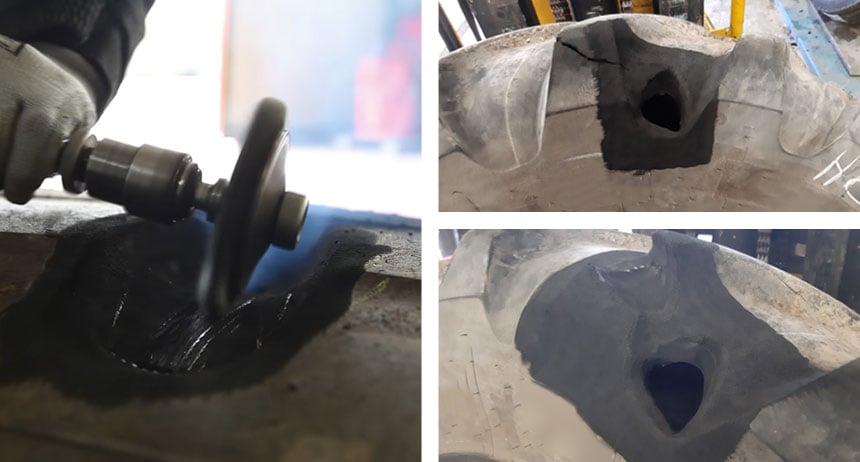 Warme Reparatur von Traktorreifen